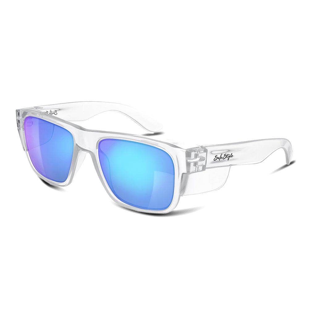 Safe Style Fusions Clear Frame/Mirror Blue Polarised Glasses UV400