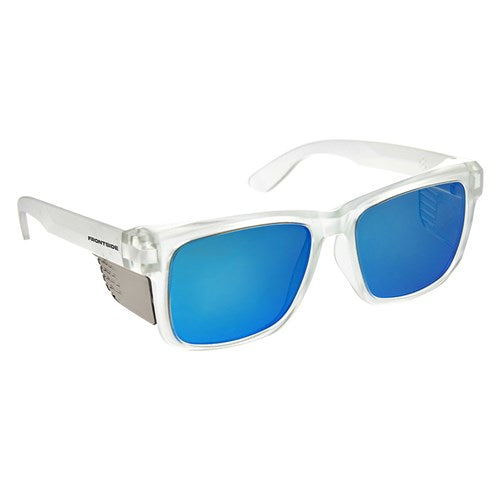 Frontside Polarised Safety Glasses Blue Revo Lens/Clear Frame - 6513