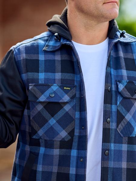Bisley Contrast Check Hooded Shirt - BJ6708