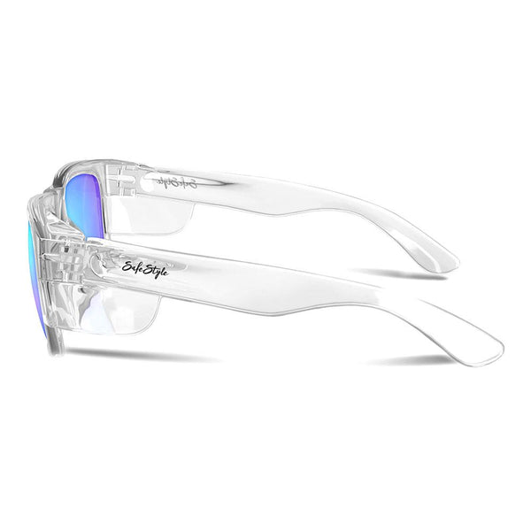 Safe Style Fusions Clear Frame/Mirror Blue Polarised Glasses UV400